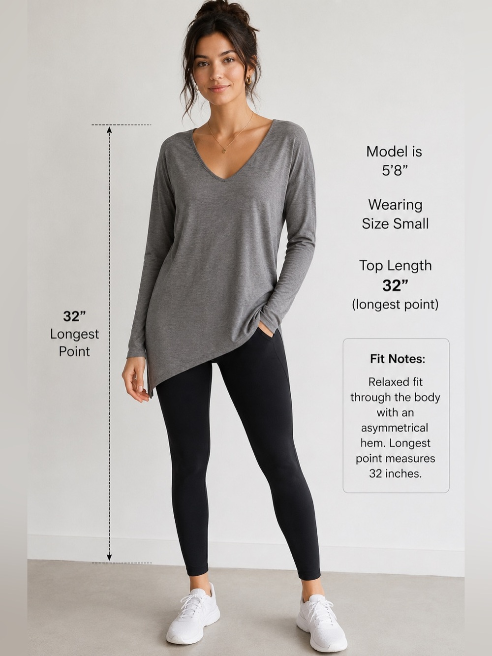 GapFit Breathe Long Sleeve Asymmetrical Tunic Top Womens Small Gray Athletic